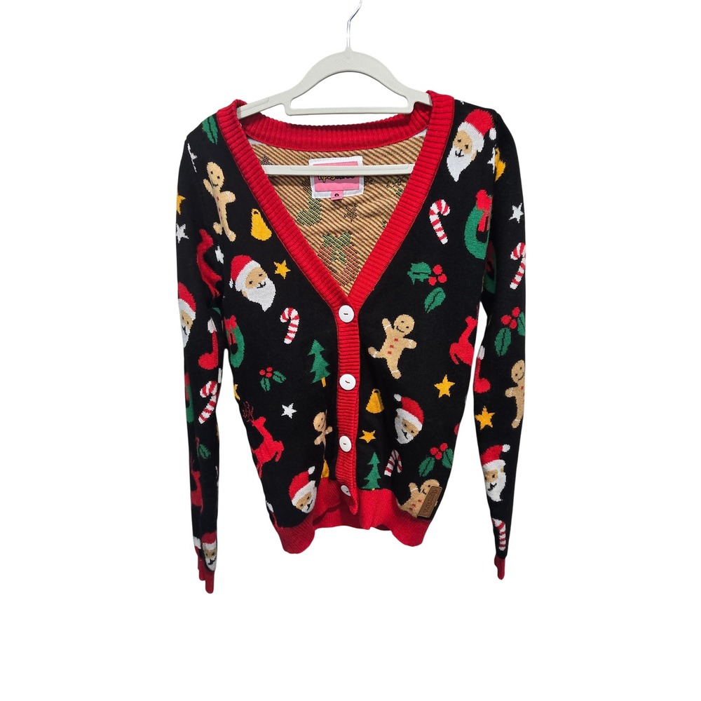 Tipsy Elves Christmas Cardigan Sweater Womens Small Black Ugly Holiday Festive